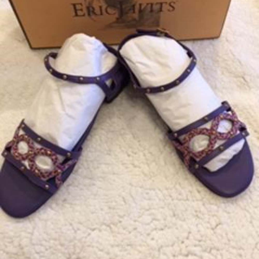 NIB ERIC JAVITS GIPSY BRD/VIOL SANDALS SIZE 8M - Picture 2 of 5